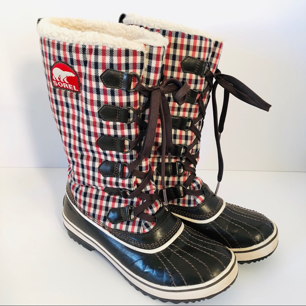 Sorel Tivoli Tall Plaid Lace Up Snow Boots -Size 7